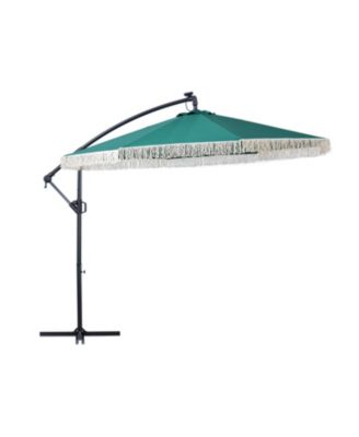 10ft Patio Offset Hanging Lighted Umbrella with Tassels