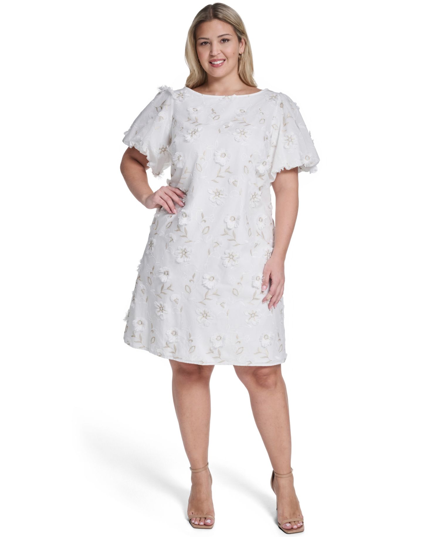 Plus Size Bubble Short-Sleeve Boat Neck Sheath Dress