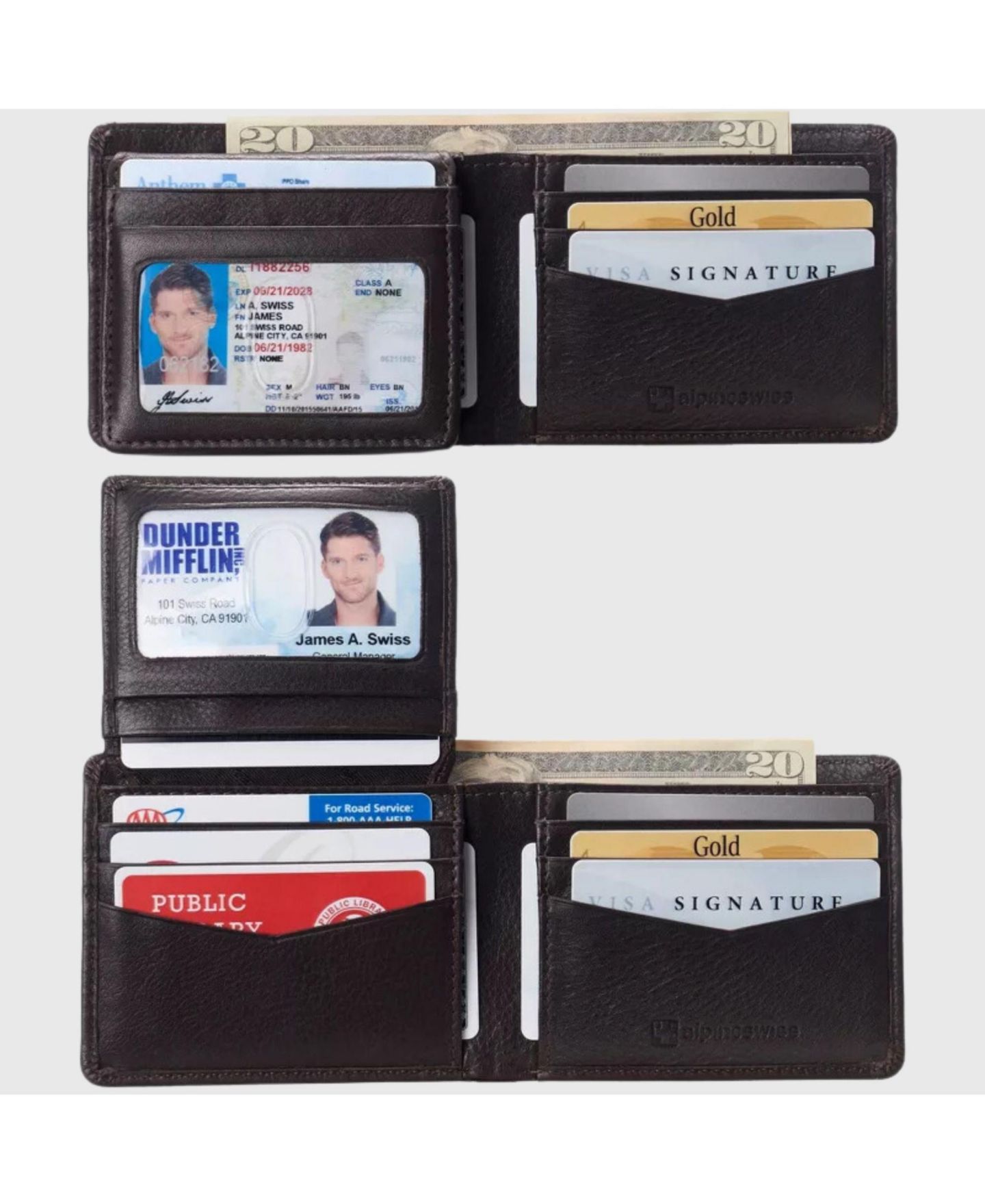 Мужской кошелёк Alpine Swiss Connor Executive Bifold Wallet Business Passcase for Men Premium Leather Dual ID Windows RFID Blocking Gift Box Included, цвет: Коричневый — фото 2