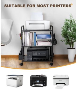 3-Tier Rolling Stand with Pegboard, Adjustable Shelf for Office Home