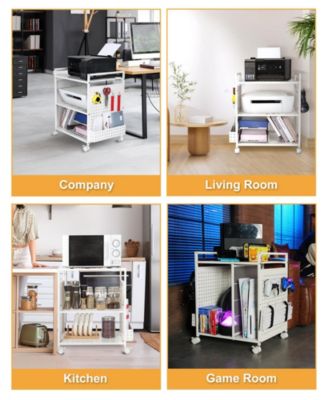 3-Tier Rolling Stand with Pegboard, Adjustable Shelf for Office/Home