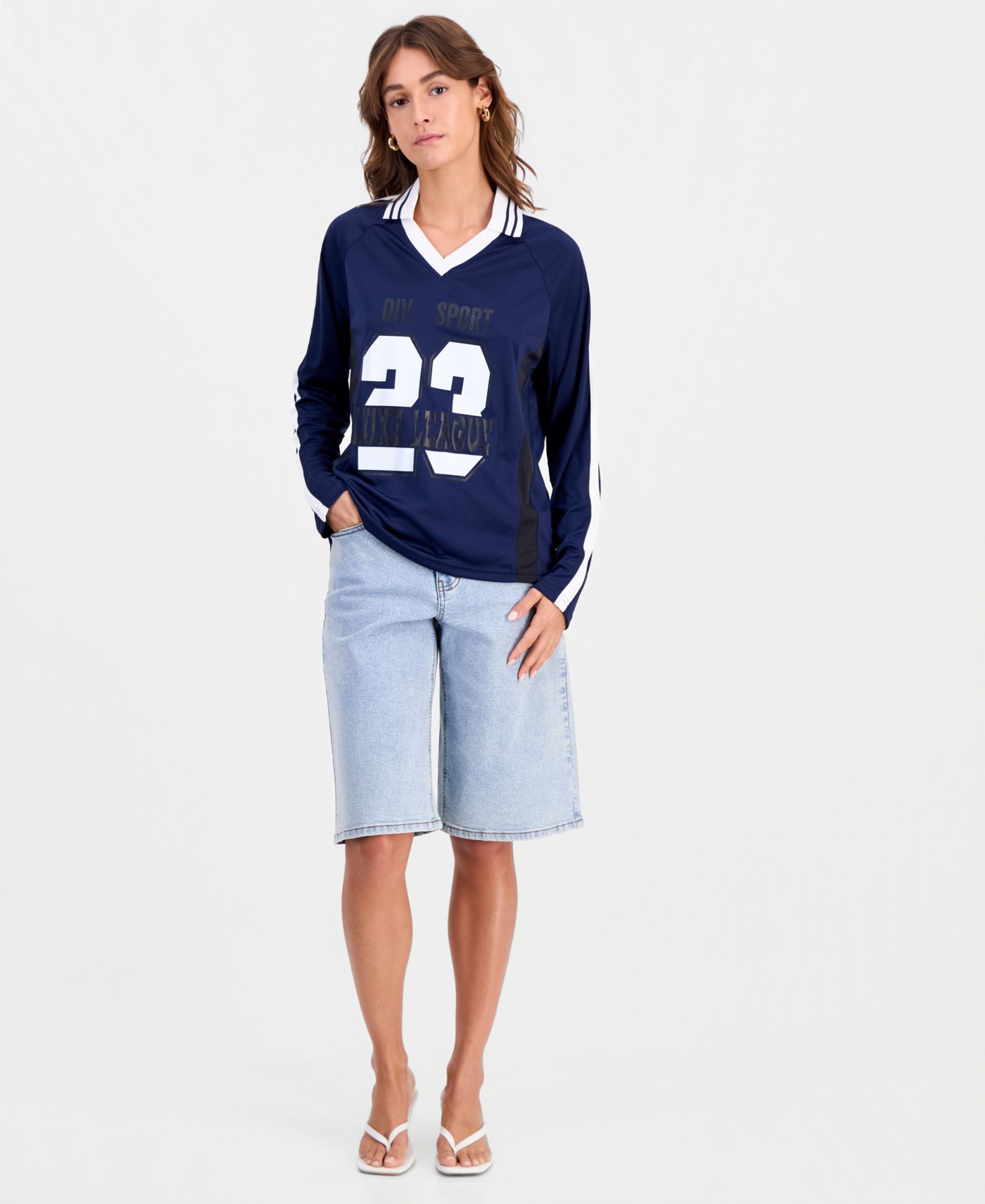Women's Sporty Graphic Long-Sleeve Polo Top
