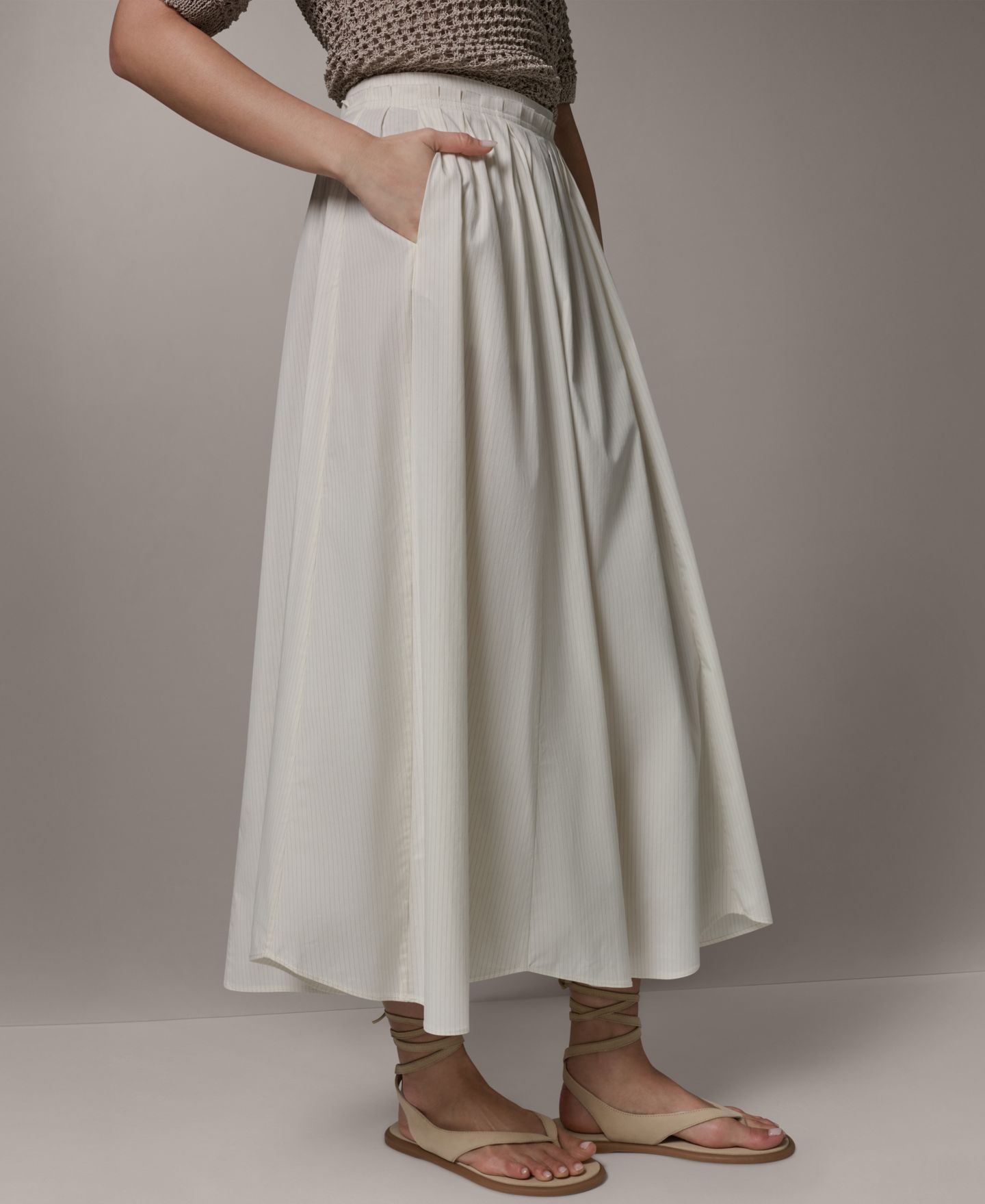 Женская юбка Donna Karan Weekend Stretch Poplin Stripe Pleated Skirt with Scalloped Hem, цвет: Кремовый комбинированный — фото 3