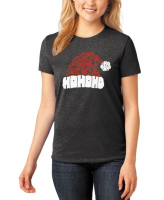Women's Premium Blend Paw Print Santa Hat Word Art T-Shirt