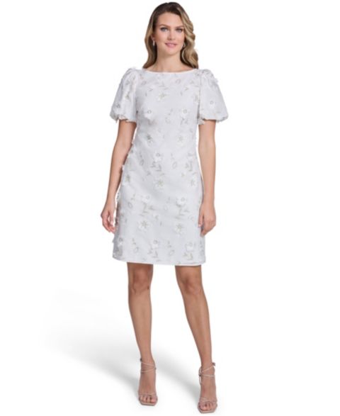 Женское платье Jessica Howard Boat Neck Bubble-Sleeve Sheath, цвет: Белый