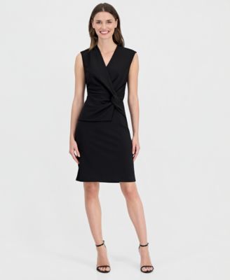 Women's Twist-Front-Overlay Scuba Sheath Dress