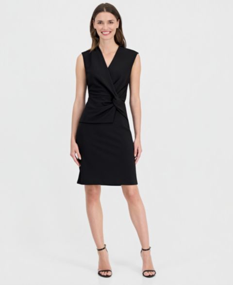 Женское платье Anne Klein Twist-Front-Overlay Scuba Sheath, цвет: Чёрный