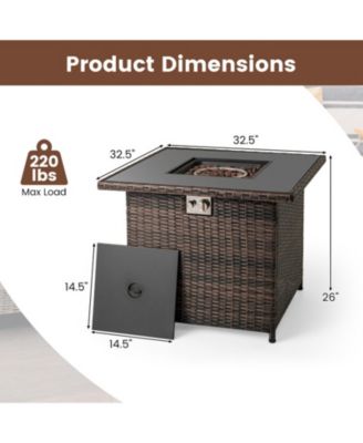 32.5 in Square Propane Fire Pit Table 50000 BTU with Tempered Glass Top