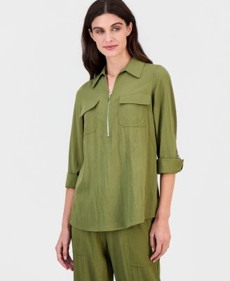Women's Collared Half-Zip Roll-Tab Shirt, Regular & Petite