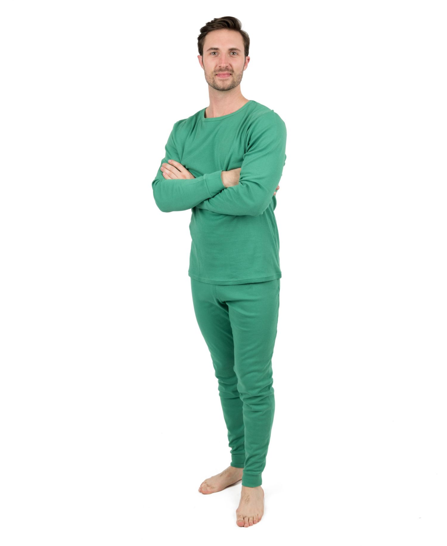 Mens Matching Family Two Piece Cotton Long Sleeve Shirt and Pants Solid Color Pajamas