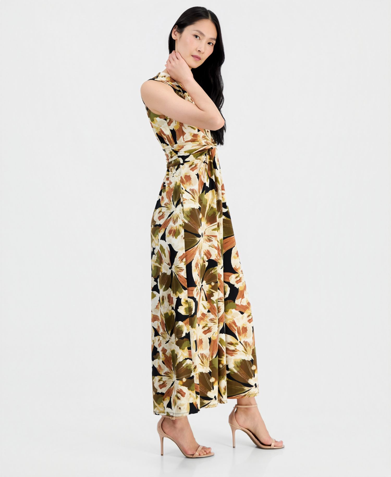 Petite V-Neck Sleeveless Twist-Front Maxi Dress