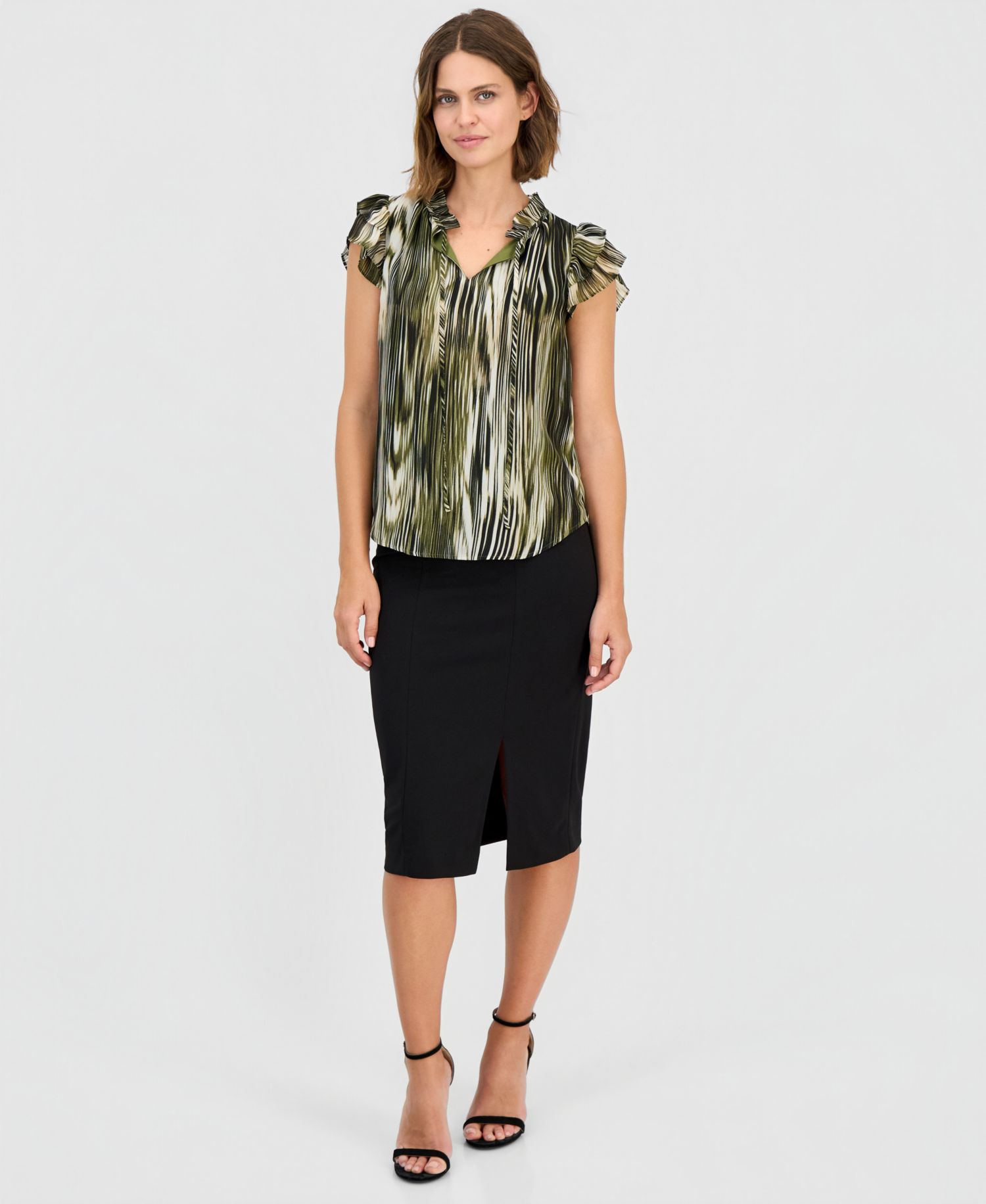 Women's Flutter-Sleeve Tie-Neck Top