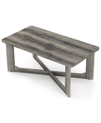 Rectangle Coffee Table Rubber Wood Base with X-Shaped Base-Gray