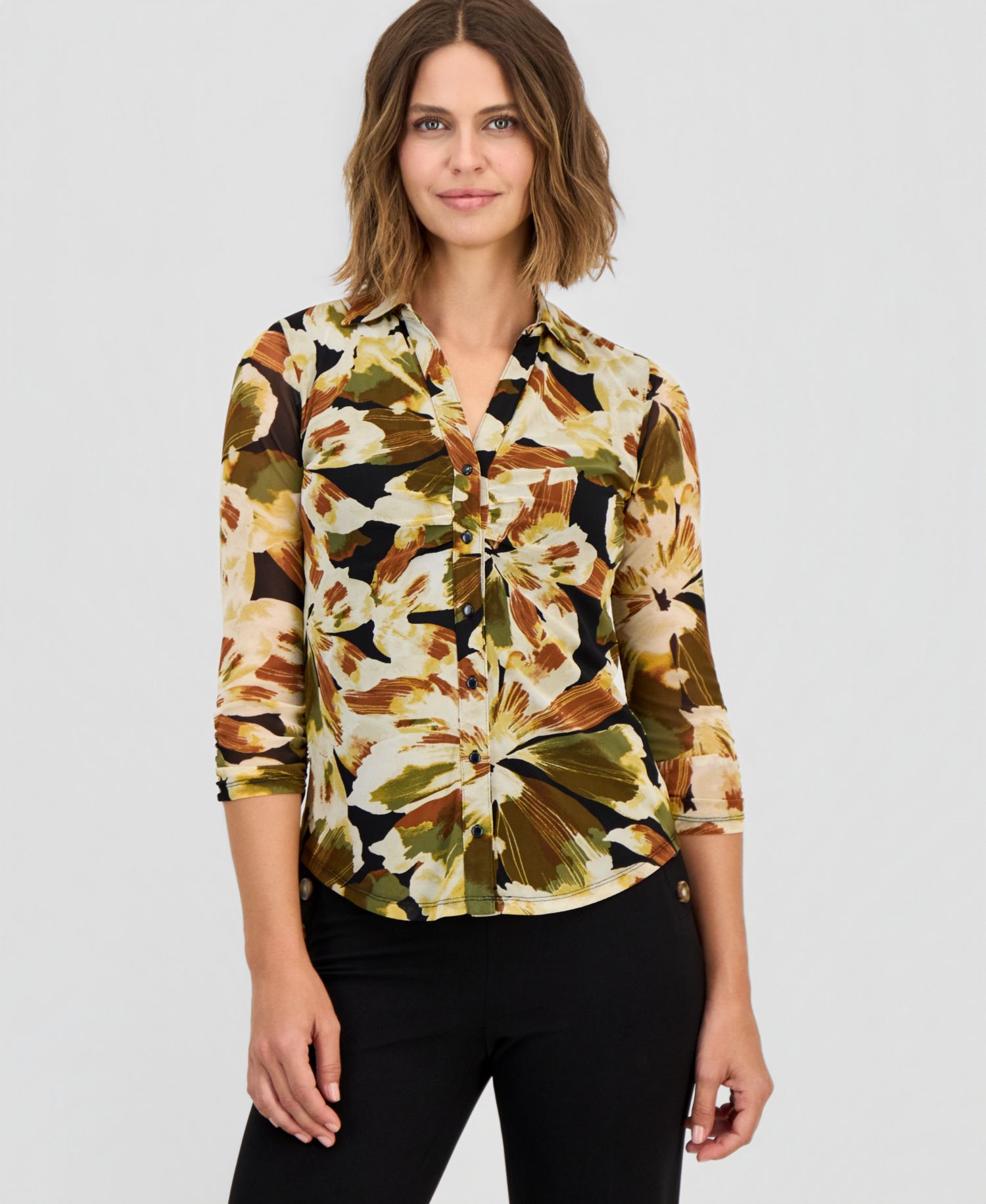 Petite Shirred Bust Collared Blouse
