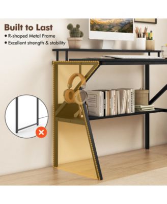 Space Saving Computer Desk with Monitor Stand and Extra Storage Shelf for Work Study-Black