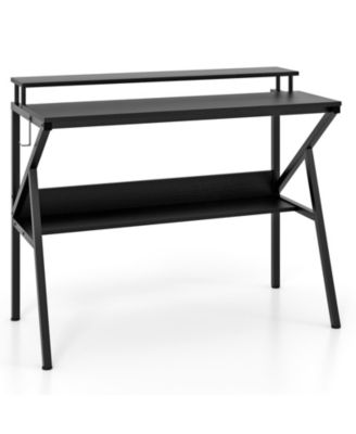 Space Saving Computer Desk with Monitor Stand and Extra Storage Shelf for Work Study-Black