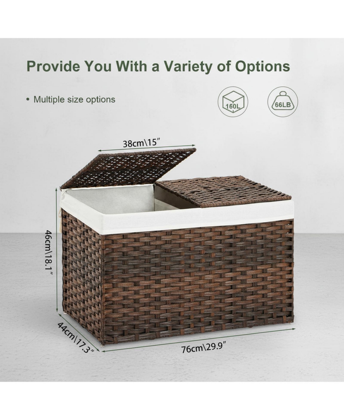 Yigii Storage Basket With Lid Woven Wicker 2 Bins 92 Gallon Foldable Removable Liners For Bedroom Laundry Room