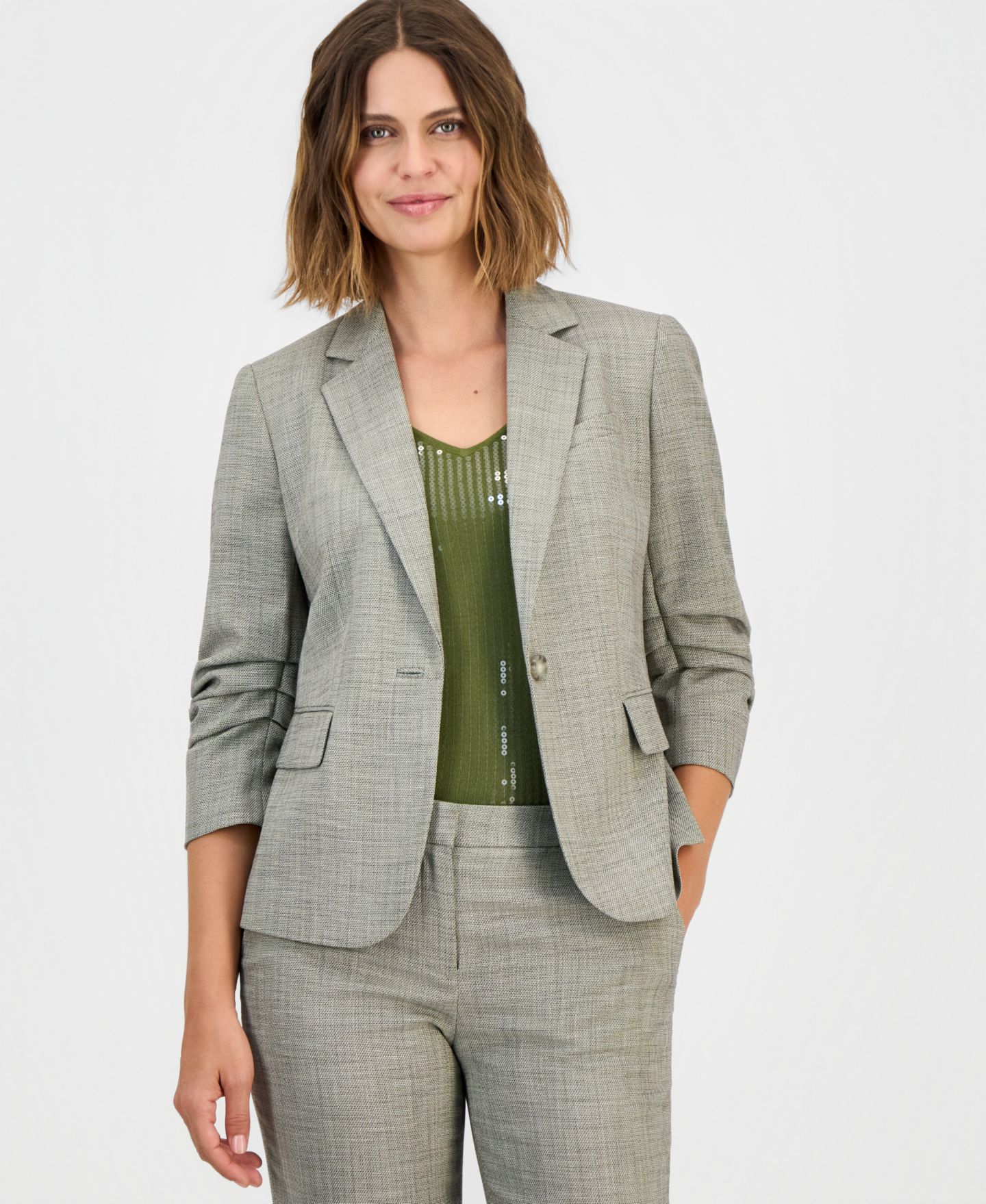 Женский пиджак Anne Klein One-Button Scrunch-Sleeve Blazer, цвет: Разноцветный — фото 2