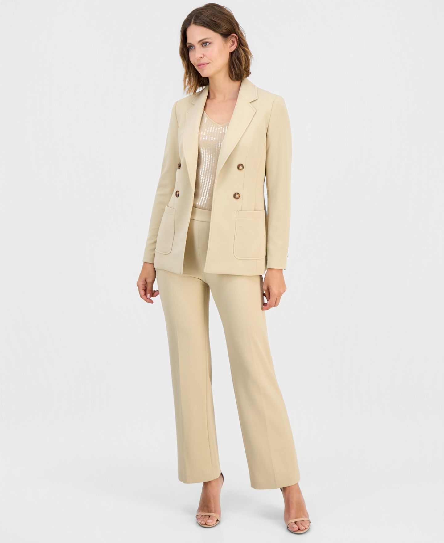Женский пиджак Anne Klein Faux Double-Breasted Blazer, цвет: Песочный — фото 2
