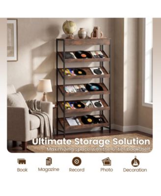 6-Tier Tall Freestanding Bookshelf with Angled Shelves for Home Office