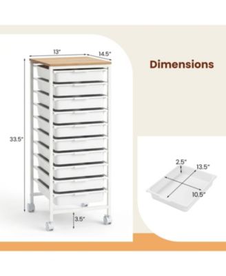 10-Drawer Rolling Storage Cart Mobile Utility Organizer with Wooden Tabletop and Lockable Wheels