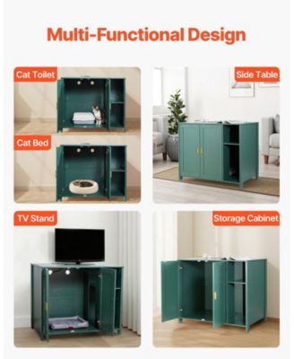 Self-Cleaning Litter Box Cabinet Cat Enclosure with Power Outlet