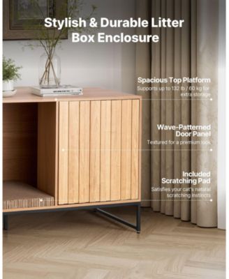 Hidden Cat Litter Box Enclosure Cabinet Furniture with Scratch Pad and Storage