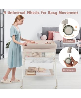 Portable Foldable Baby Changing Table with 3-Level Adjustable Height