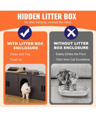 Wooden Cat Litter Box Enclosure Cabinet with Double Rooms for 2 Cats
