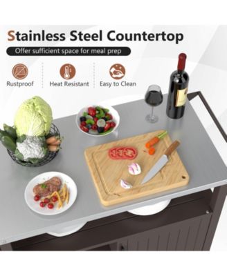 Outdoor Grill Cart with Storage Cabinet Shelves and Stainless Steel Top