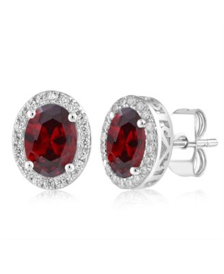 Elegant Oval Birthstone Halo CZ Studs