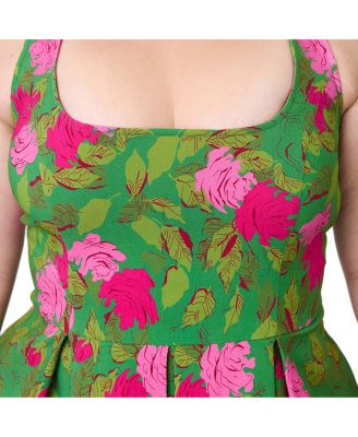 Plus Size Square Neck Pleated Swing Dress