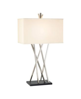 Asymmetry Modern Table Lamp 30" Tall Brushed Nickel Metal with Table Top Dimmer  Linen Shade for Bedroom Living Room Bedside