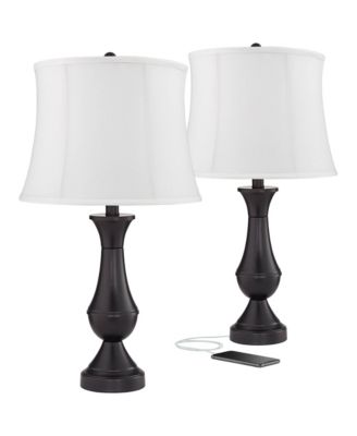 Traditional Table Lamps 25" High Set of 2 with USB Port Metal LED Touch On Off Softback Drum Shade for Bedroom Living Room