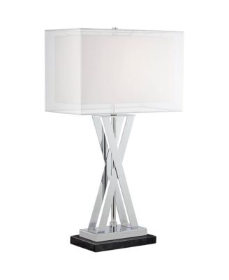 Proxima Modern Table Lamp Marble Riser 28" Tall Chrome Silver Metal Double Shades for Bedroom Living Room House Home