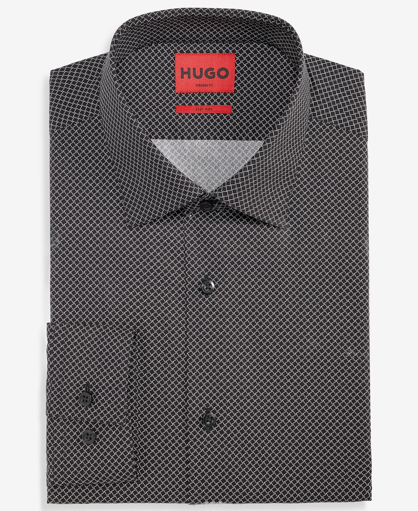 Мужские рубашки HUGO by Hugo Boss Modern-Fit Patterned Dress Shirt, цвет: Чёрный — фото 4