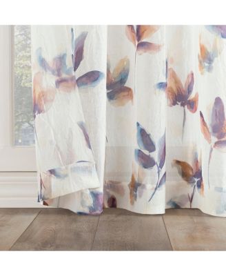  Floral Print Sheer Rod Pocket Curtain Panel