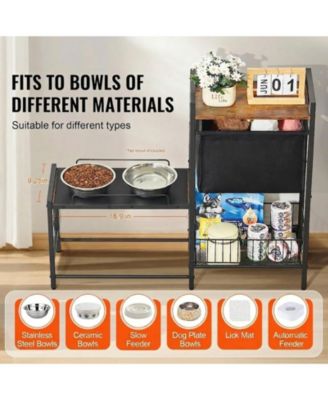 Pet Feeding Station With Storage Elevated Dog Bowls Feeder and Toy Organizer