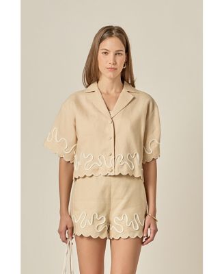 Women's Wavy Embroidered Crop Shirt