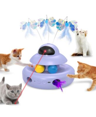 4-in-1 Interactive Cat Toy Automatic Self Play USB Rechargeable Butterfly Feather Track Balls Laser