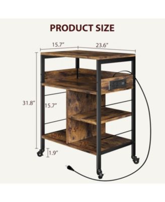 3-Tier Mobile Printer Stand with Charging Station, USB Ports, Storage Shelf, Under Desk Cart with Wheels for Living Room/Kitchen