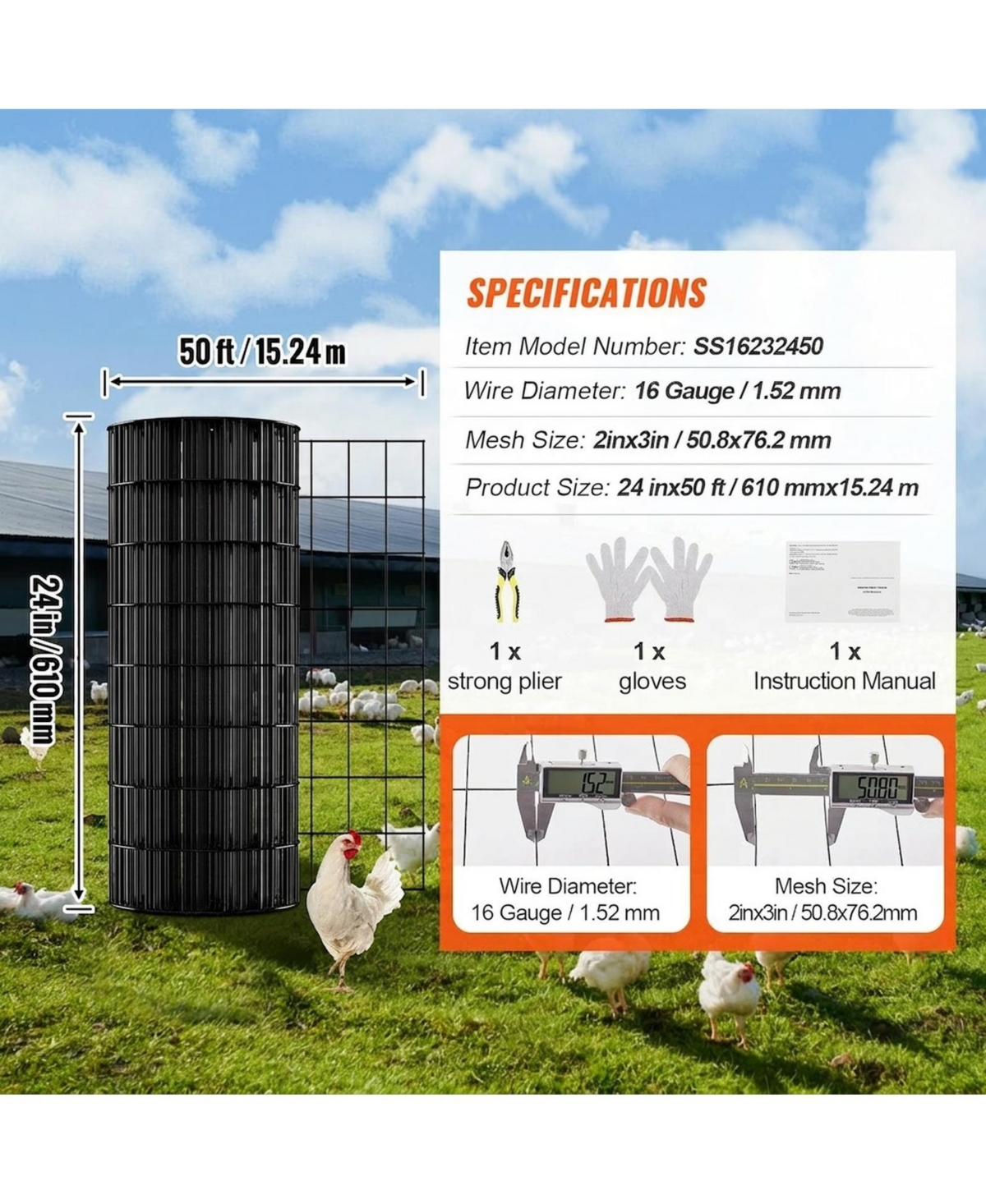 Sugift Galvanized Wire Mesh Roll Hardware Cloth for Chicken Coop Barrier