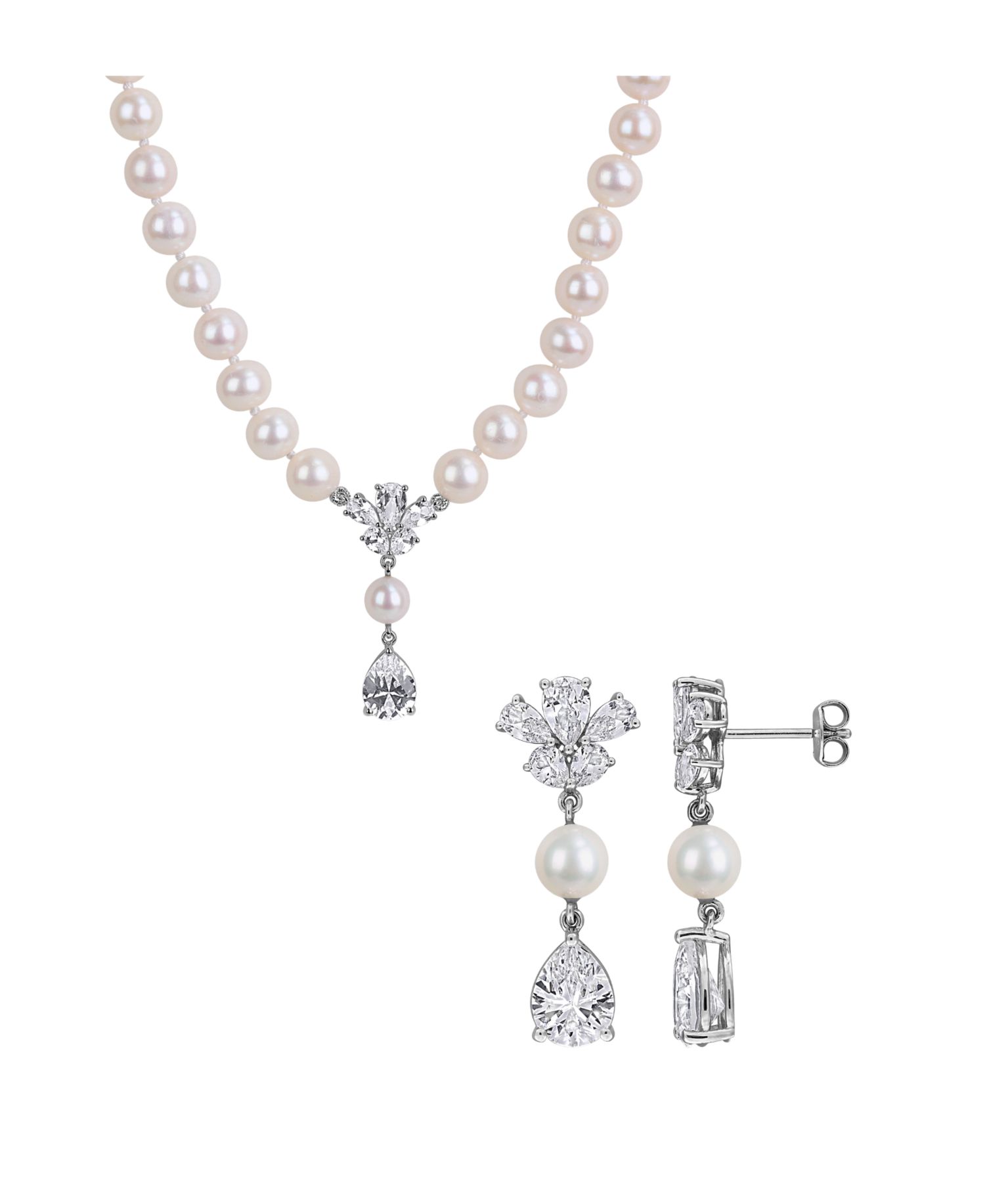 Cultured Freshwater Pearl & Created White Sapphire (8-7/8 ct. t.w.) Drop Earrings in Sterling Silver