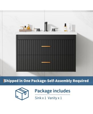 Floating Bathroom Vanity with Sink and Drawers - Wall Mounted Modern Vanity Cabinet, Resin Sink Combo, Water-Resistant Bathroom Cabinet