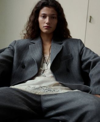 Selection Women's Herringbone Double-Breasted Suit Blazer