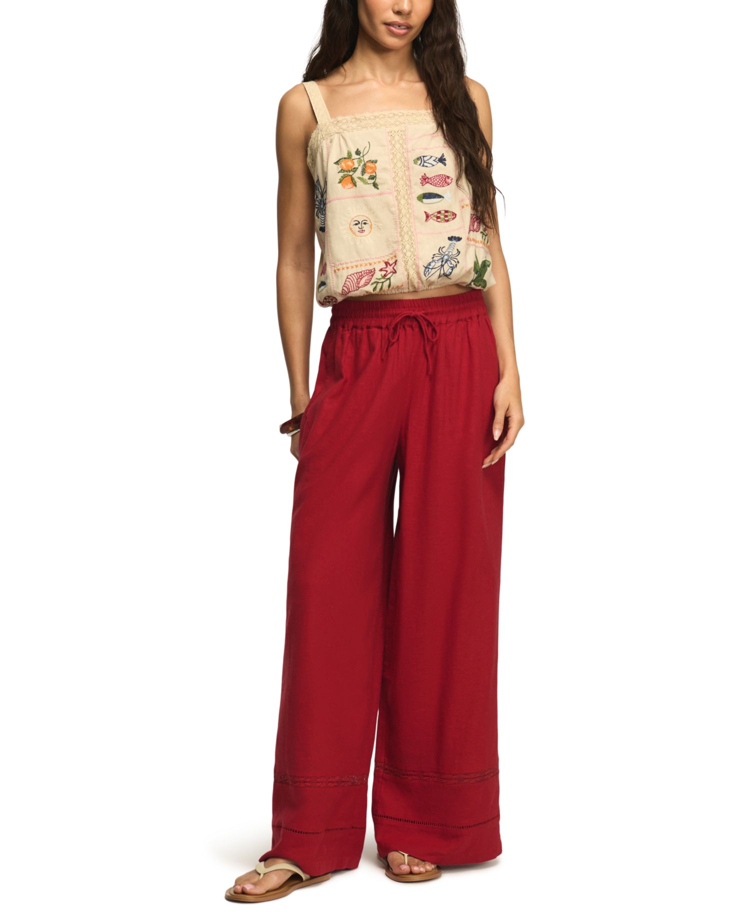 Women's Wide-Leg Lace Trim Pull-On Pants