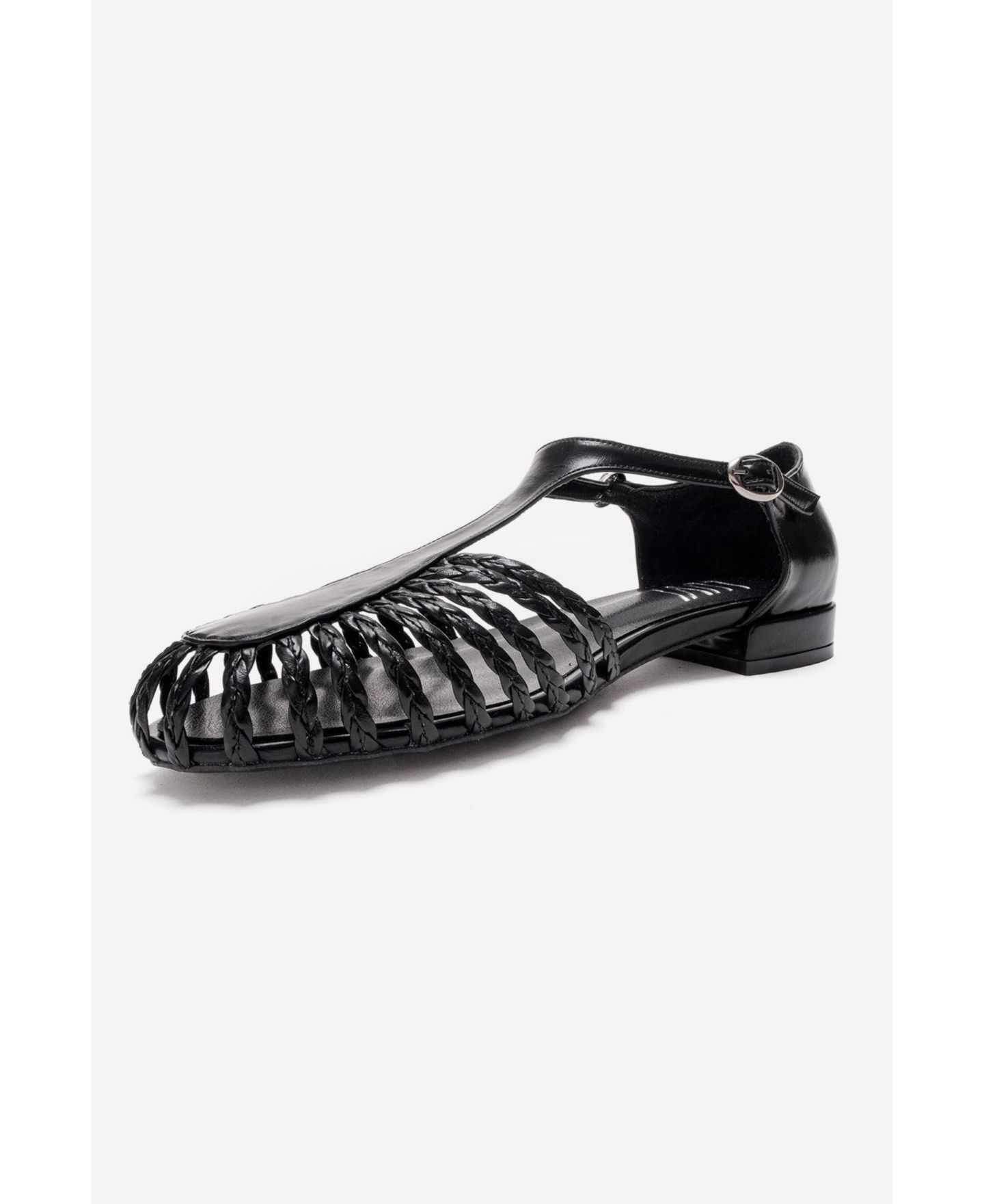 Женские сандалии Prologue Shoes Onos Woven T Strap Sandal, цвет: Чёрный — фото 4