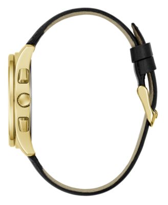 Men's Gold-Tone Stainles Steel Black Leather Multi-Function Watch, 40mm