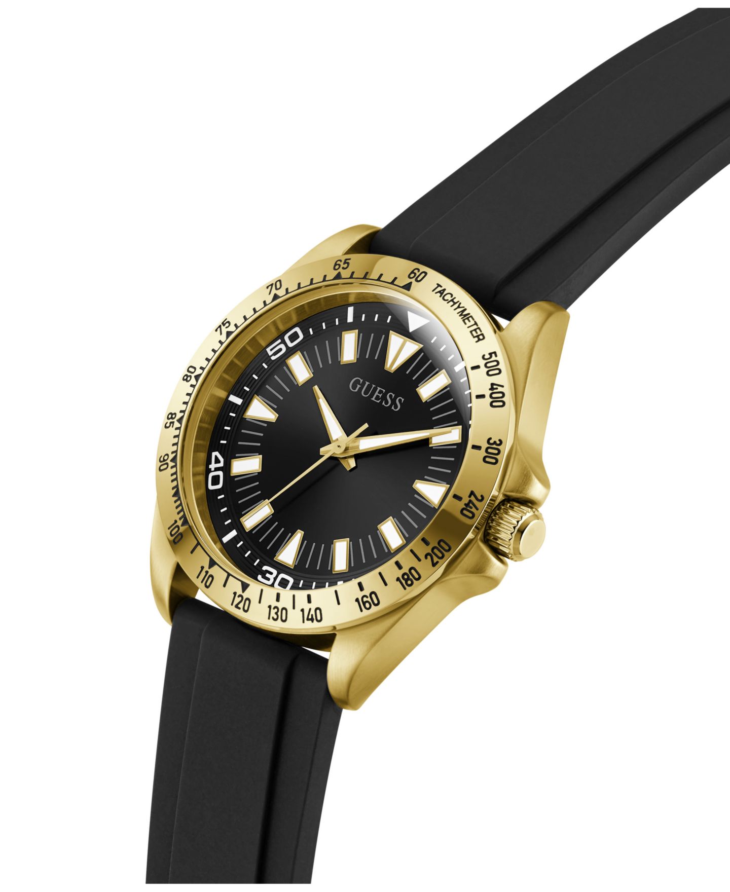 Мужские часы GUESS Gold-Tone Stainles Steel Black Silicone Analog Watch, 42mm — фото 4