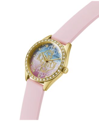 Women's Glitz Gold-Tone Stainless Steel Pink Silicone Watch, 34mm